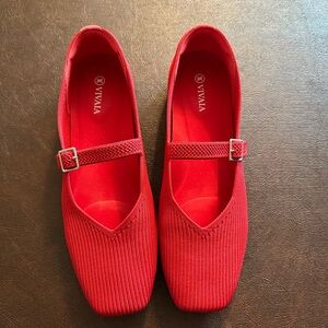 VIVAIA "Margot" Square Toe Ruby Red Mary Jane Flats Size EU 41, US 9.5